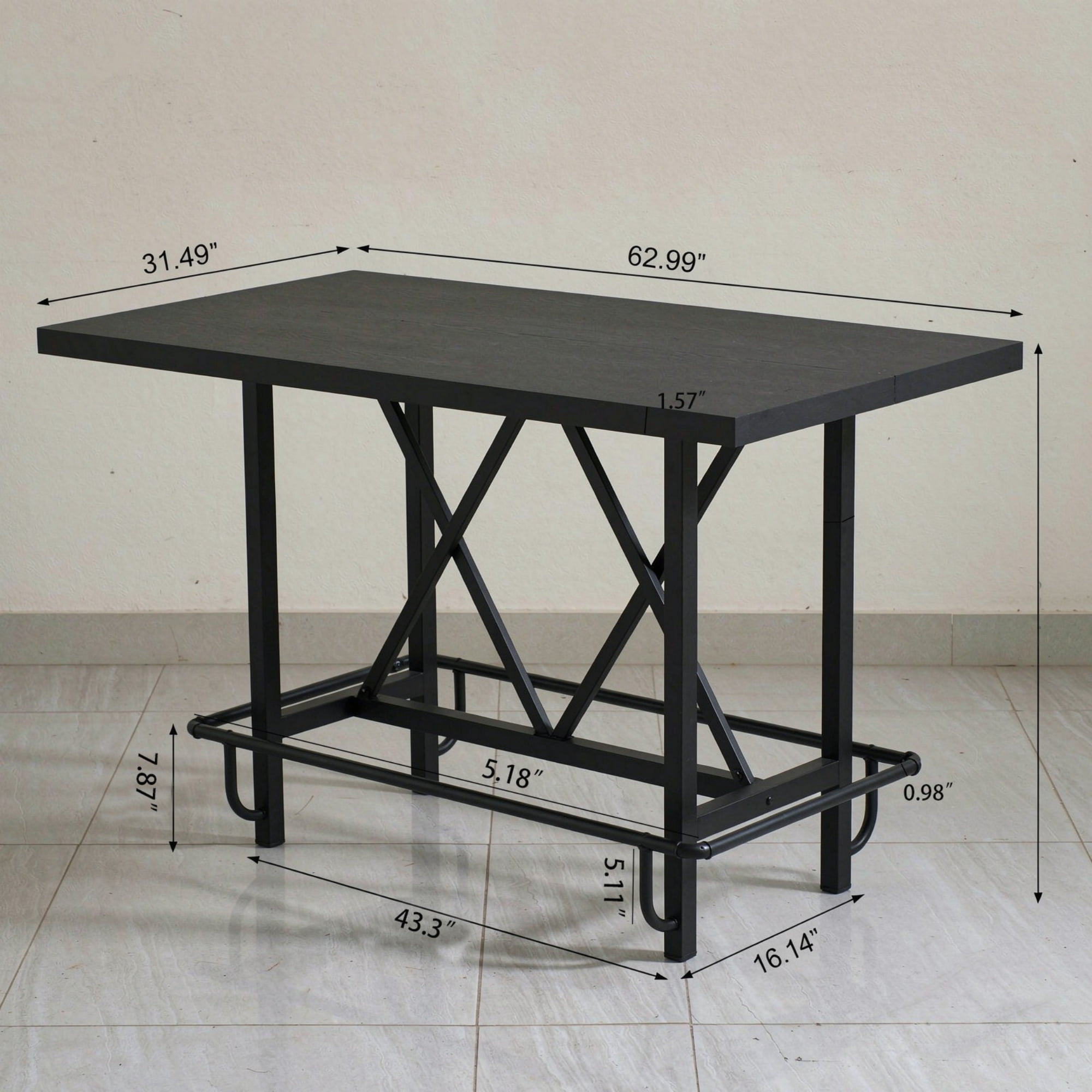 62.99 Inch Counter Height Farmhouse Bar Table Rectangular Pub Table for Kitchen