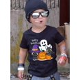 thumbnail image 1 of Kids Halloween T-Shirt, Happy Halloween Letter Print, Cute Ghost & Pumpkin Applique, Polyester Crew Neck, Slight Stretch, All-Season Knit Fabric Top for Boys, 1 of 6