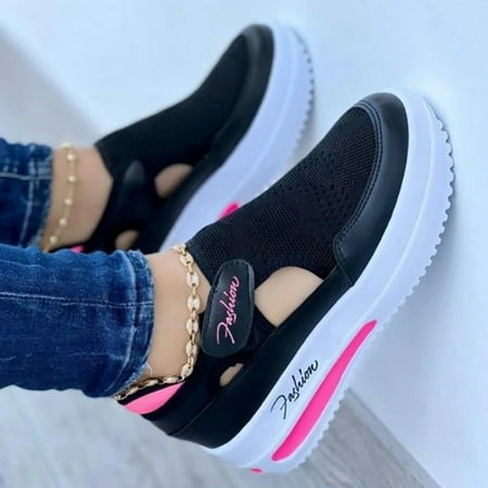 

ZXHACSJ Hollow Out Women s Ladies Mesh Shoes Footwear Flat Breathable Shoes Black 39