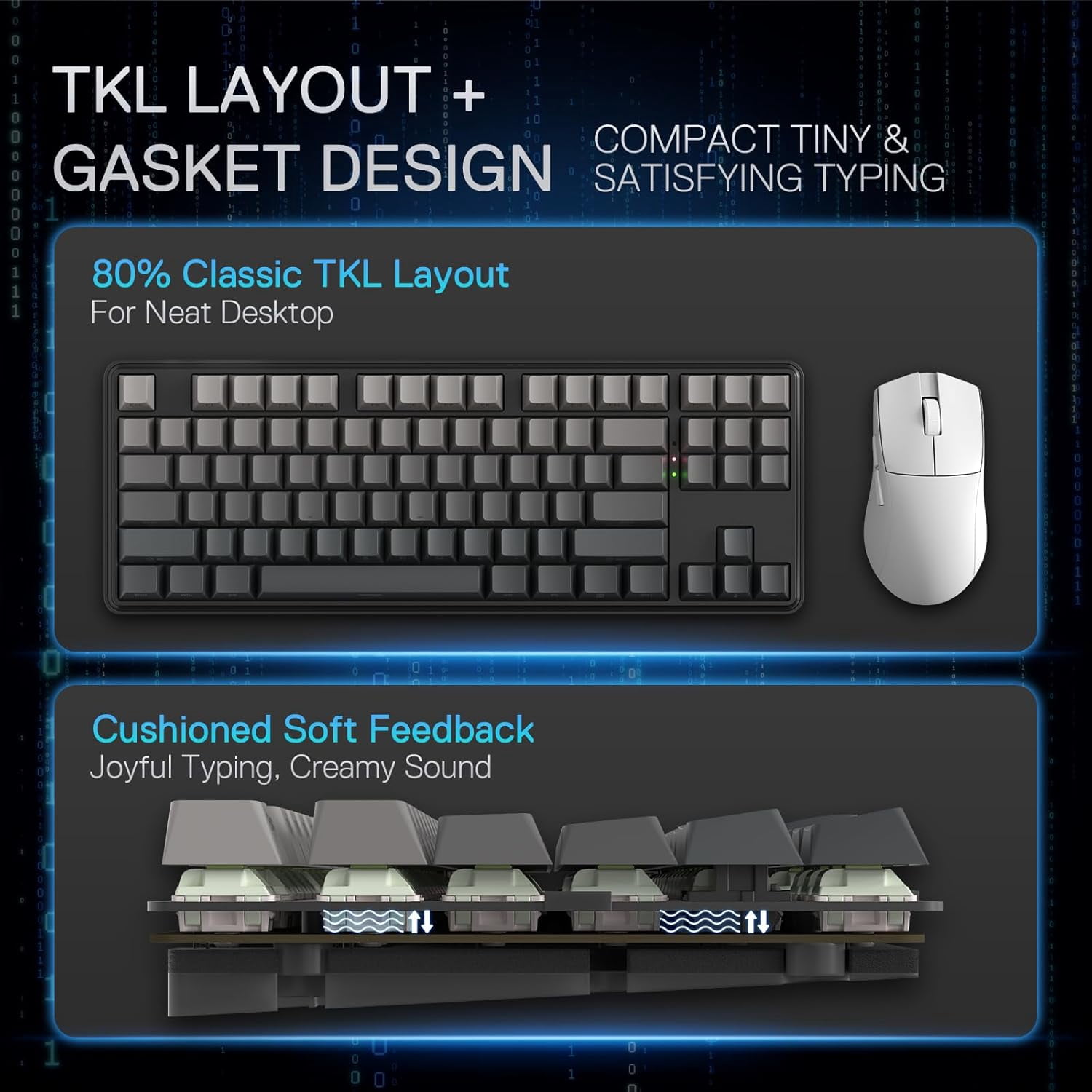 Redragon K707 PRO GB 80% Gasket RGB Gaming Keyboard, 3-Modes Wireless TKL Mechanical Keyboard w/Hot-Swap South-Facing LEDs Socket, PBT Gradient Keycaps & 5-Layer Noise Dampening, Custom Linear Switch