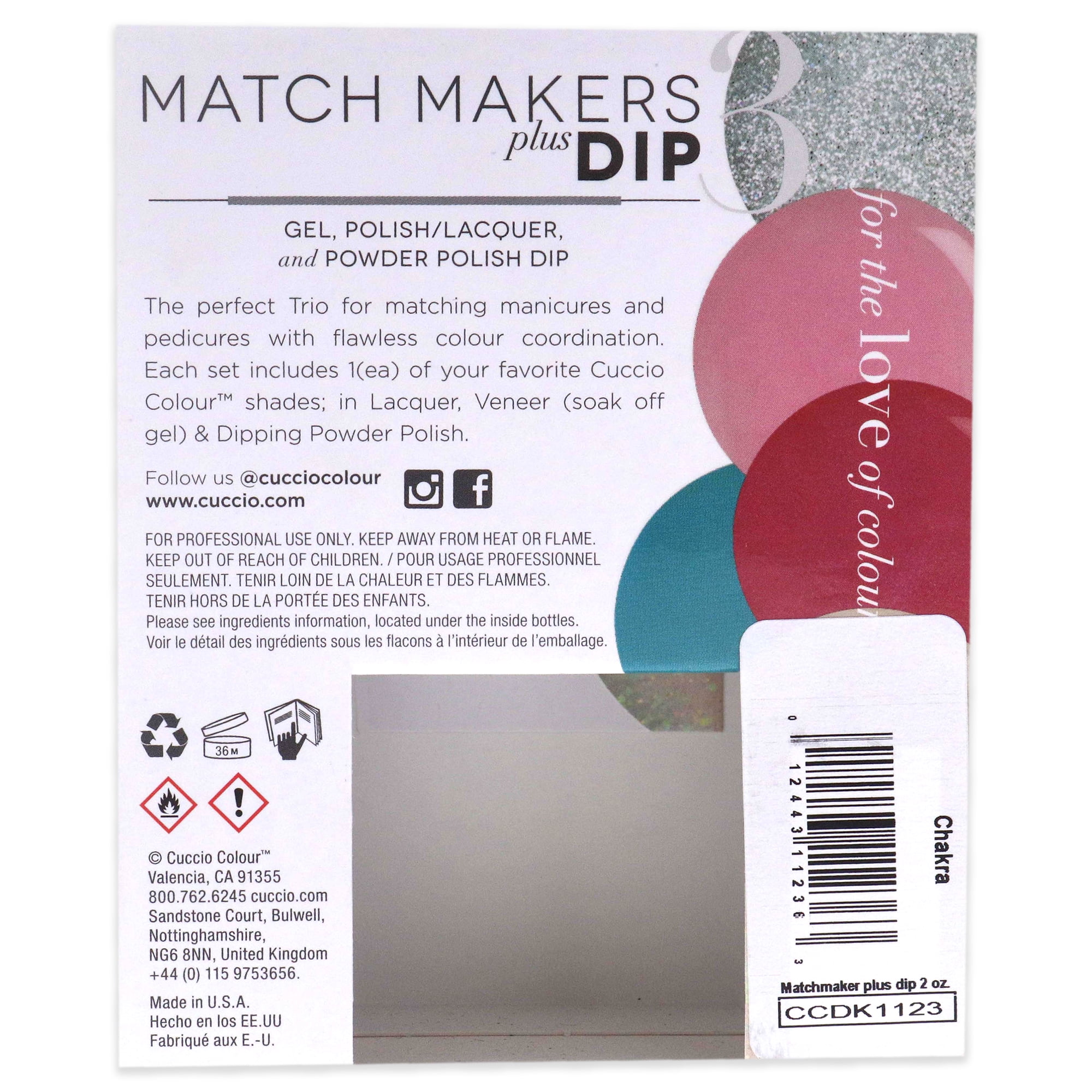 Cuccio Colour Match Makers Plus Dip Chakra 3 Pc Gift Set - 1.6oz Pro Powder Polish Dip System, 0.44oz Veneer Soak Off Gel, 0.43oz Colour Nail Polish
