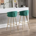 thumbnail image 2 of 30 Inch Set of 2 Bar Stools,with Chrome Footrest and Base Velvet + Golden Leg Simple Bar Stool,Green, 2 of 9