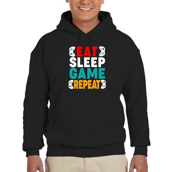 Eat Sleep Game Repeat Design Hoodie Men -GoatDeals Designs, Male Small