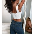 thumbnail image 4 of Women Denim Crop Vest Y2k Button Down Sleeveless Top Jean Tank Slim Backless Corset Smocking White L, 4 of 6