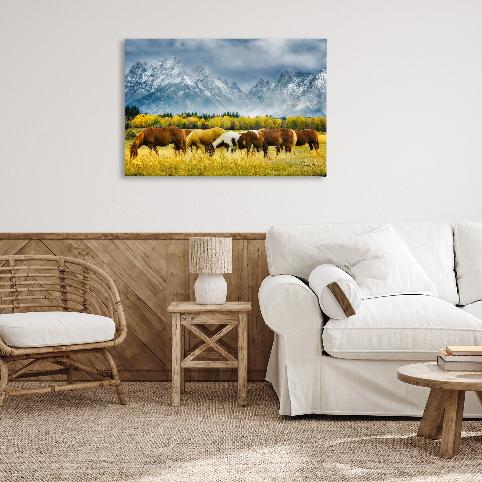 Stupell Industries Horses in Wilderness Landscape Painting Gallery Wrapped Canvas Art Print Wall Art, 36 x 24