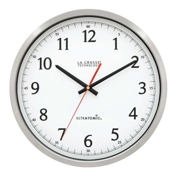 La Crosse Technology 14 inch UltrAtomic Stainless Steel Atomic Analog Wall Clock, 404-1235UA-PL