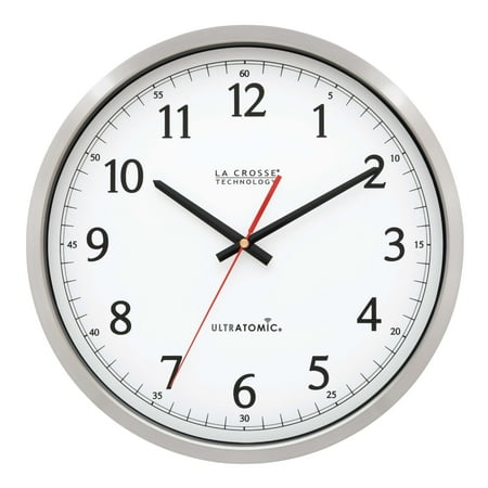 La Crosse Technology 14 inch UltrAtomic Stainless Steel Atomic Analog Wall Clock, 404-1235UA-PL