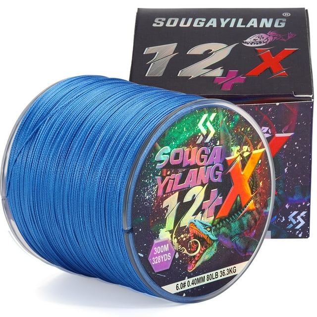12 Strands Braided Fishing Line 100m/300m PE Line 5Color Max Drag 80lb Multifilament Fishing Line Smooth for Fishing Blue 300m-0.37mm-70lb