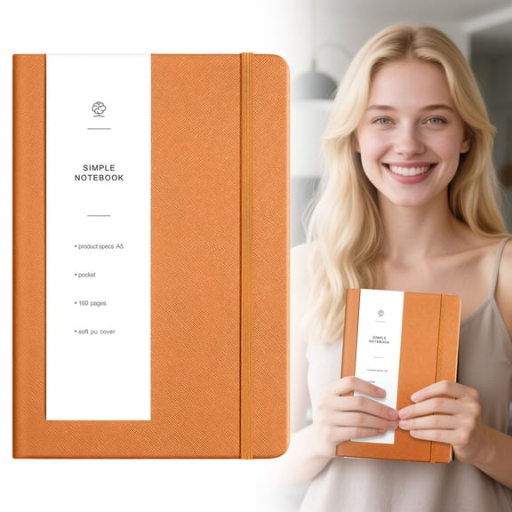 A5 PU Leather Journal Mist Texture 80 Sheets Lined Notebook with Waistband and Strap Orange 1 Notebook