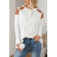 thumbnail image 1 of Women's White Contrast Crochet Lace Henley Top, 1 of 5