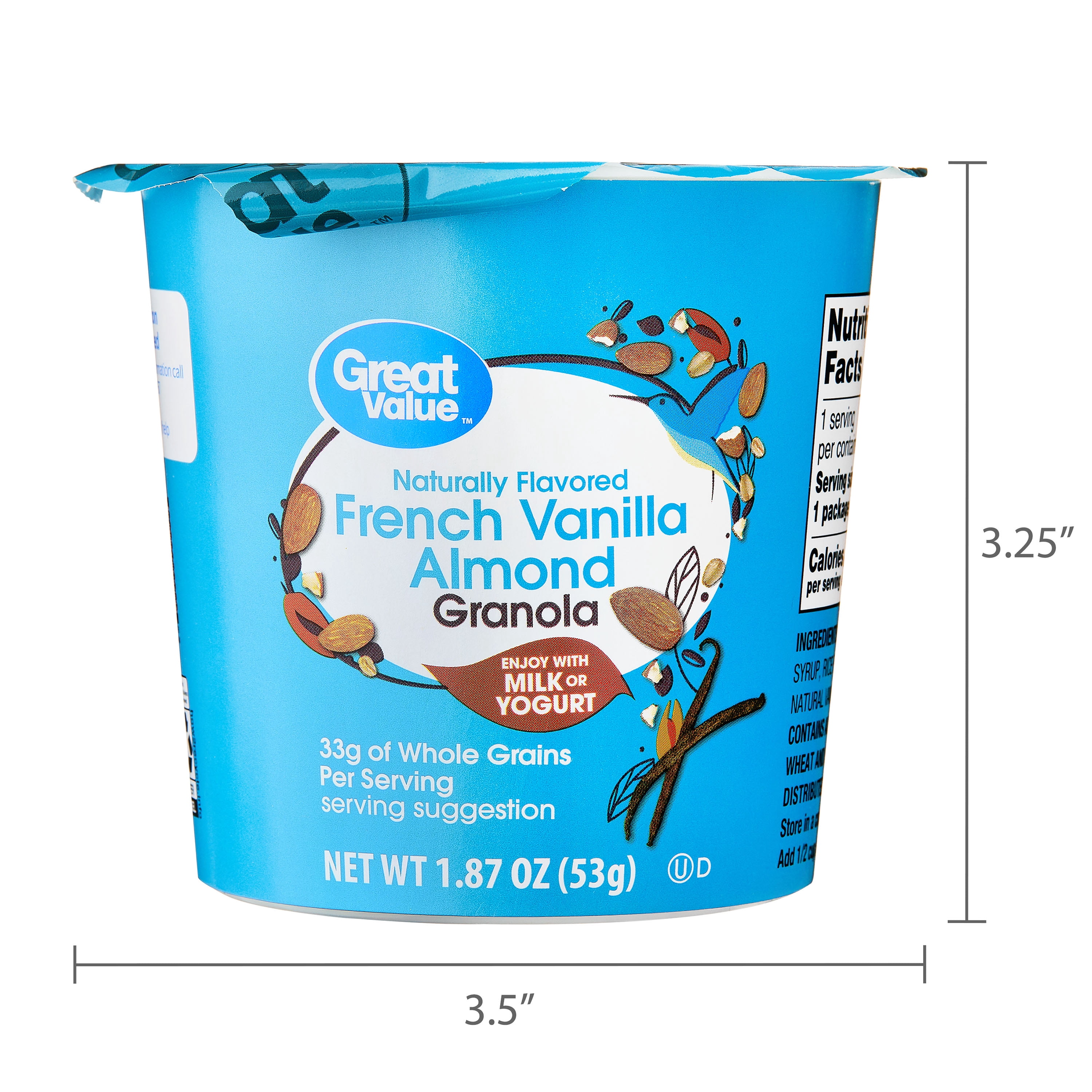 (12 pack) Great Value French Vanilla Almond Granola Single Serve Cup, 1.87 oz