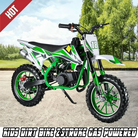 49cc 2-Stroke Dirt Bike for Adults & Kids, Mini Dirt Bike Gas Powered Off Road Trail Bike with Speeds up to 40KM/H for Uphill and Off-Road Conditions, Motorcycle Support 220LBS