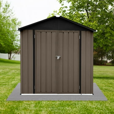 4ft x 6ft Outdoor Garden Metal Shed, Sturdiness Ventilate Waterproof Electro-galvanized Steel Pad-lockable Storage Shed Brown
