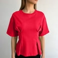 thumbnail image 2 of Pounoo Women's T-Shirts Short Sleeve Crew Neck Cinched Waist Tops Casual Daily Wear Soft Fabric Relaxed Fit Shirts, 2 of 8