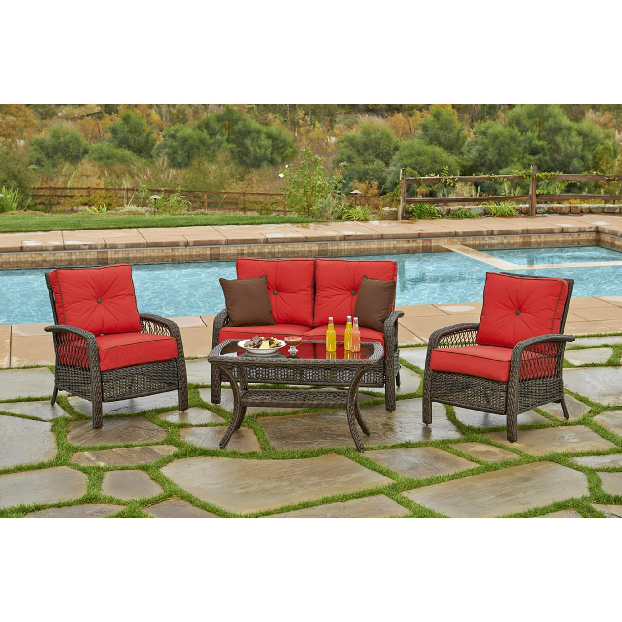 4 Piece Beacon Cappuccino Resin Wicker Patio Loveseat Chairs