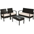 thumbnail image 2 of Gymax 4PCS Patio Rattan Set Cushioned Sectional Sofa Glass Table, 2 of 10