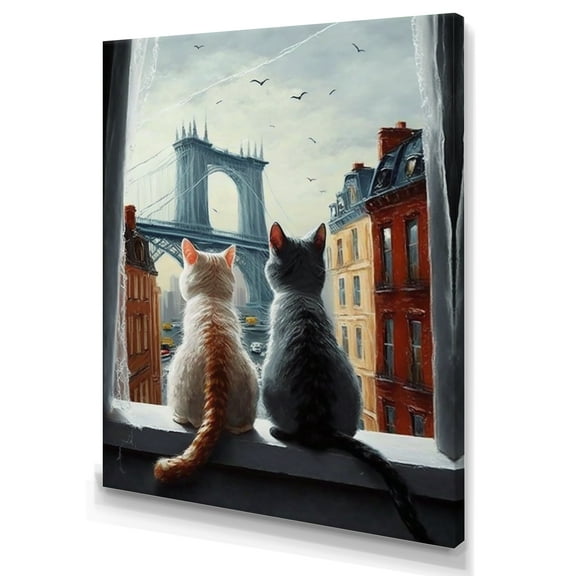 Designart Two Cats In The City I Canvas Wall Art