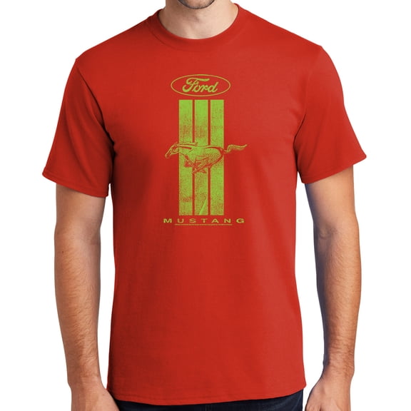 Buy Cool Shirts Ford MUSTANG GREEN STRIPE Cotton T-shirt, 2XL Fiery Red - Tall
