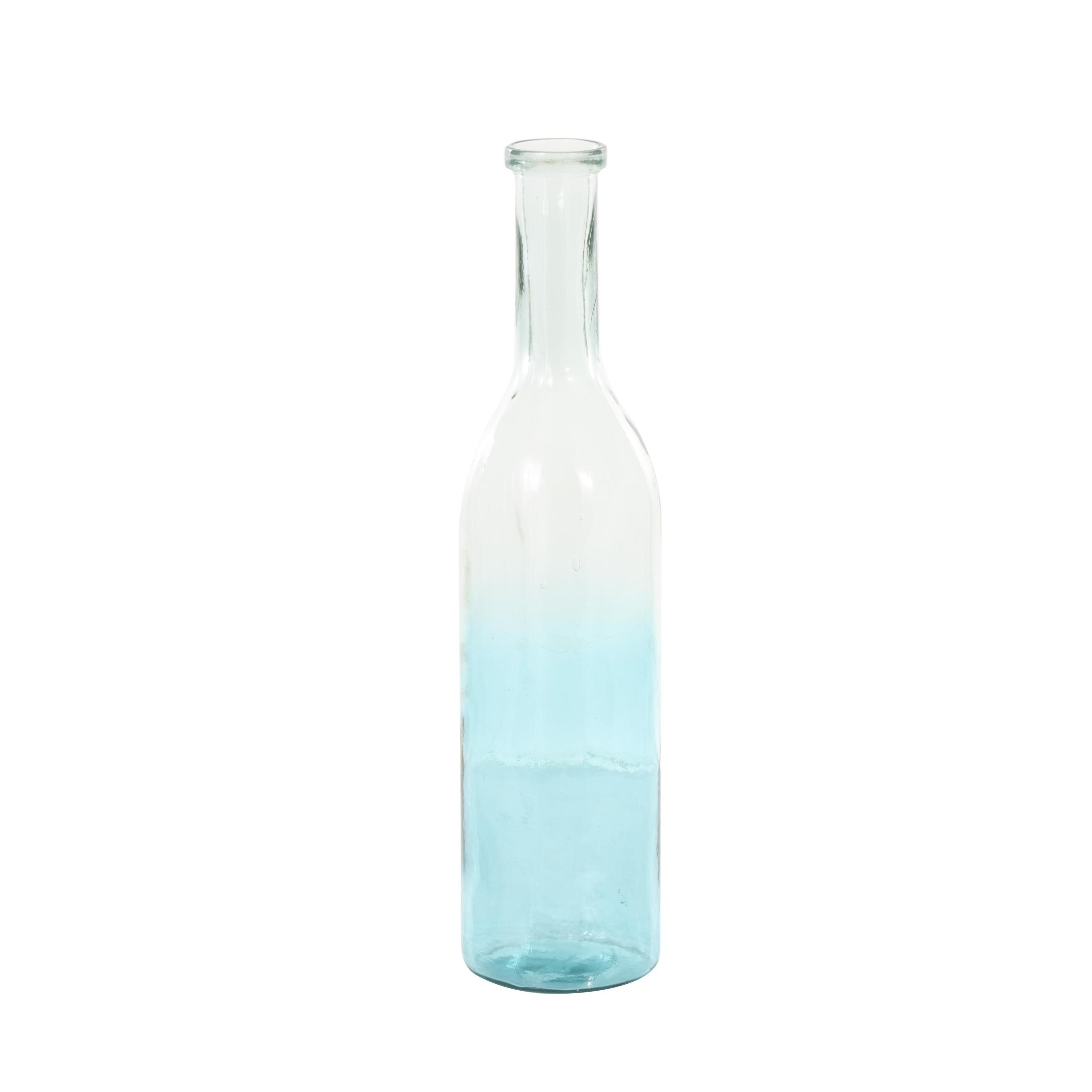 DecMode 29" Handmade Tall Spanish Bottle Neck Ombre Teal Recycled Glass Vase