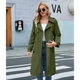 thumbnail image 5 of Women's Double Breasted Long Trench Coat Windproof Classic Lapel Slim Overcoat with Belt Olive Green L, 5 of 9