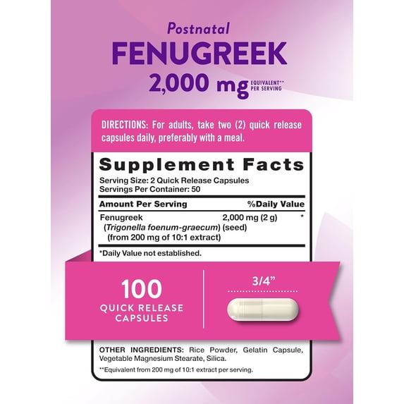 Fenugreek Seed Capsules | 2000mg | 100 Count | For Men and Women | by Nature's Truth