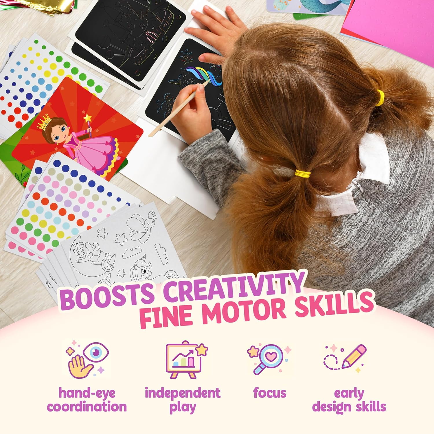 Gift Boutique Unicorn Princess Craft Kit for Girls, 24 Art Projects with Foam, Dot, Scratch & Foil Activities, Kids Craft Box for Ages 4–8
