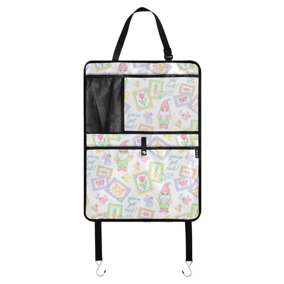 Cute gnome mail pattern Kick Mats (113 Pack) - Car Seat Back Protectors, Premium Waterproof Fabric, Reinforced Corners to Prevent Sag, and Mesh Pockets for Large Storage