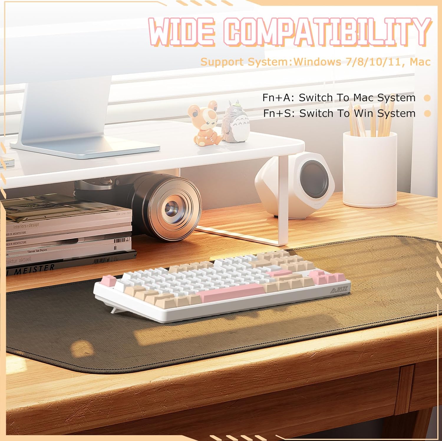 A.JAZZ Wireless Mechanical Keyboard, Dual Mode BT5.0/2.4G with 87 TKL Hot Swap Bluetooth Gaming Keyboard,Detachable Frame,USB Hub for PC(Blue Switch)