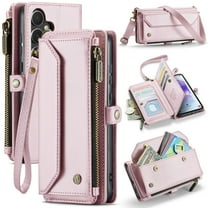 ShieldPlus for Samsung Galaxy A24 Case, RFID Blocking Galaxy A24 Wallet Case Crossbody for Women Men,Luxury PU Leather Magnetic Flip Zipper Strap Phone Case for Galaxy A24 4G,Pink