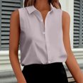 thumbnail image 2 of Women's Sleeveless Blouse Top Shirt Notch Lapel Front Button Placket Satin Shirt Solid Color Business Casual Work Office Professional Desk To Dinner Attire Modern Chic | CSEONE,Gray M, 2 of 9