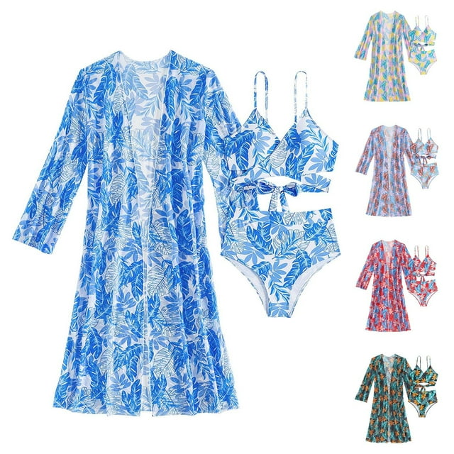VBTAPA Bikini de Plage pour Femmes à Imprimé Floral 3 Pcs Haut Bas Kimono Cardigans en Liquidation Vert Armée P