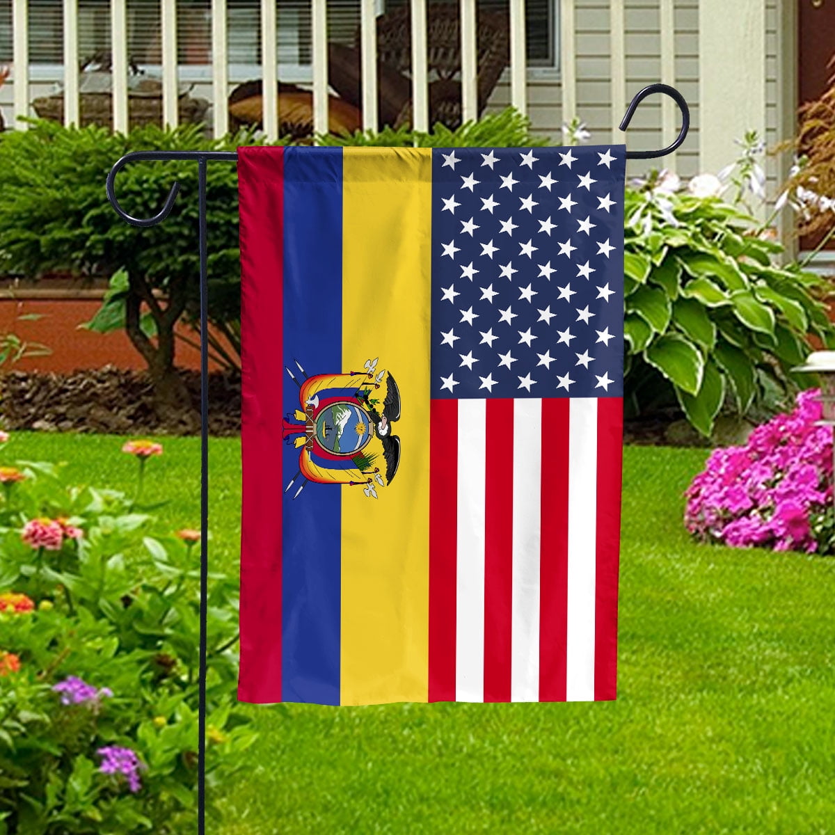 American Ecuador Flag Ecuadorian Friendship U.S.A Memorial Day Patriotic For Garden Flag, Double-Sided Decorative Outdoor Flag, Patriotic Polyester Yard Flag 12 x 18 in