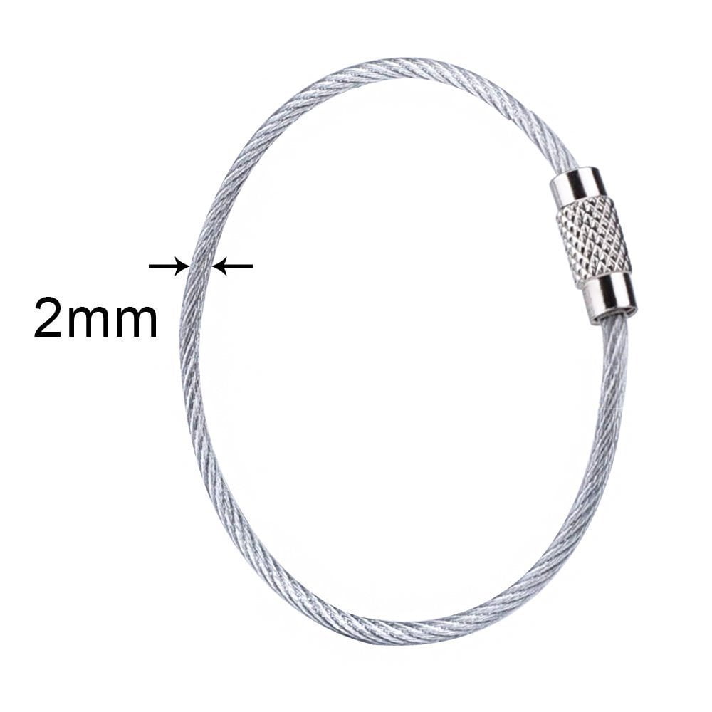 150mm x 2mm Pack of 10 Stainless Steel Cable Wire Key Ring Keyring 