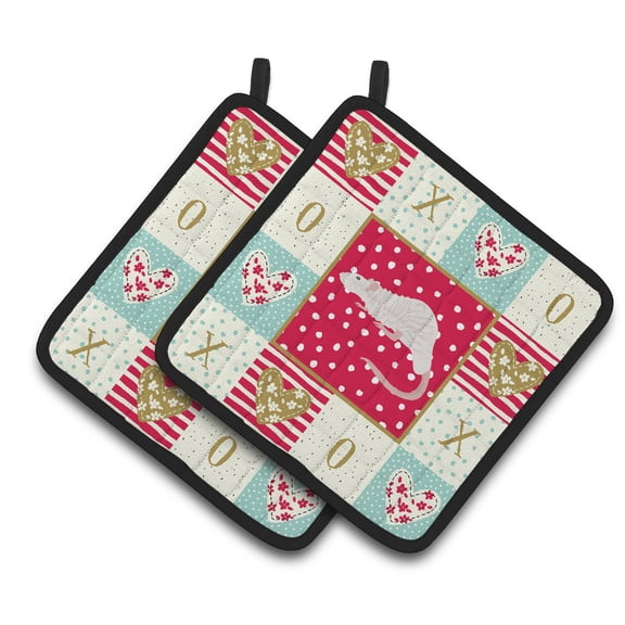 Carolines Treasures CK5458PTHD Dumbo Sphynx Rat Love Pair of Pot Holders, Red, 7.5HX7.5W, multicolor