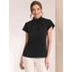 thumbnail image 4 of Top de trabajo para mujer con cuello levantado, manga casquillo, espalda de cerradura, elegante blusa de negocios Negro M, 4 of 4