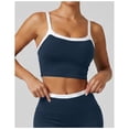 thumbnail image 3 of PISONIC Women 2 Piece Two-Piece Contrast Trim Yoga Set, Double Strap Square Neck Padded Sports Bra & High Waist Butt Lifting Full Length Leggings, Workout Gym Activewear Outfit, 3 of 8