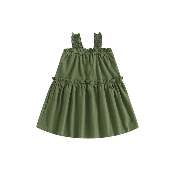 Wassery Toddle Girl Ruffle Sling Dresses Sleeveless Off Shoulder Solid Color A-Line Dress 3M-4T Summer Casual Party Street Princess Dress
