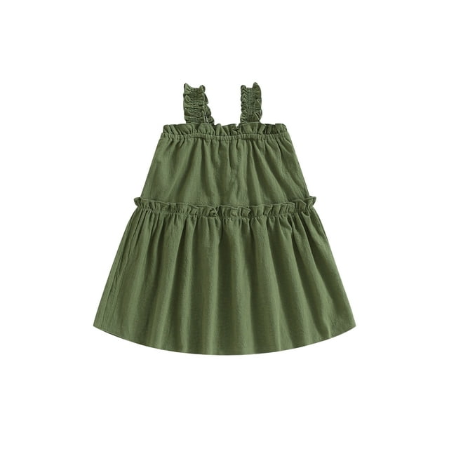 Faithtur Kids Girl Ruffle Dresses, Sleeveless Off Shoulder Solid Color Casual Party Street Princess Dress