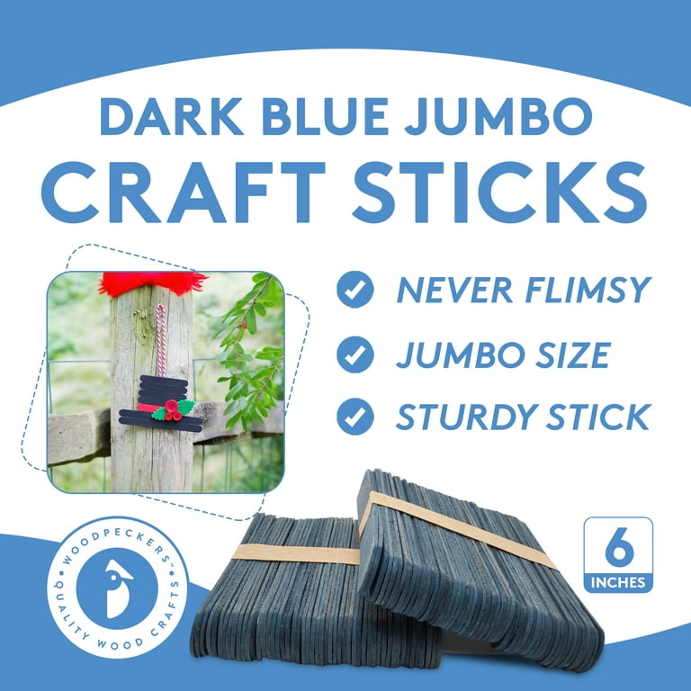 Dark Blue Jumbo Craft Sticks 6 inch, Pack of 200 Large Popsicle Sticks for  Crafts, Wax Sticks, & Wood Tongue Depressors, by Woodpeckers 