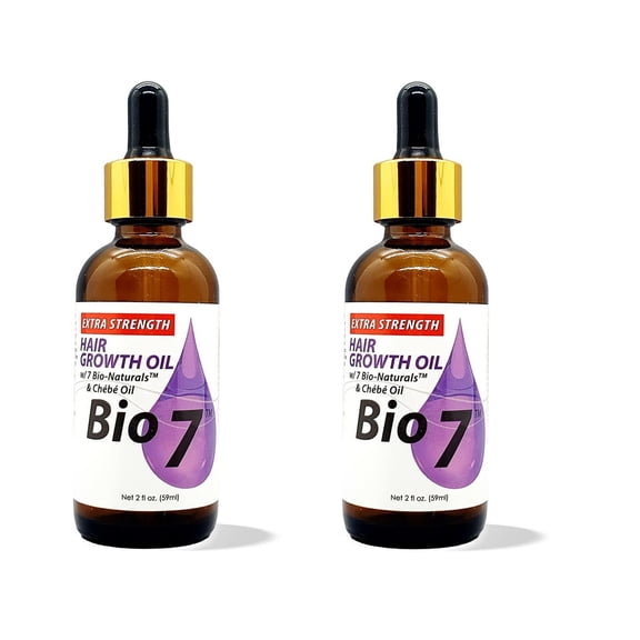 BIO7 EXTRA STRENGTH HAIR GROWTH OIL W/ 7 BIO-NATURALS CHEBE OIL - 2 Fl Oz (2 Pack) - Strengthen, Thicken and Grow Your Hair, Condition Your Scalp, Prevent Hair Breakage