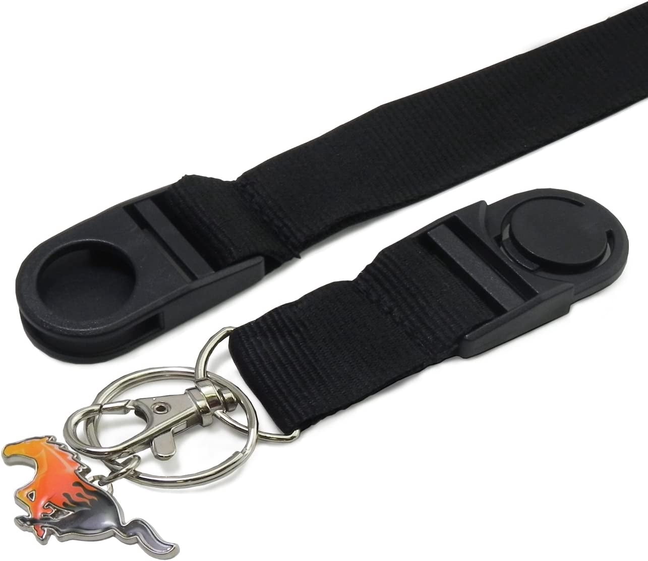 Ford Mustang in White Black Lanyard with Flame Pony Charm