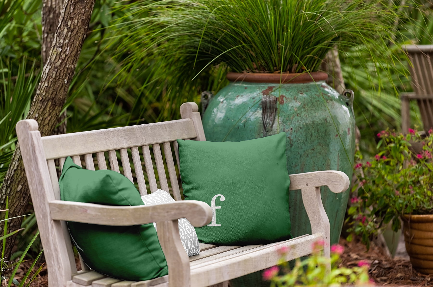 Simply Daisy 16" x 16" Modern Monogram Indoor/Outdoor Polyester Throw Pillow, Sage