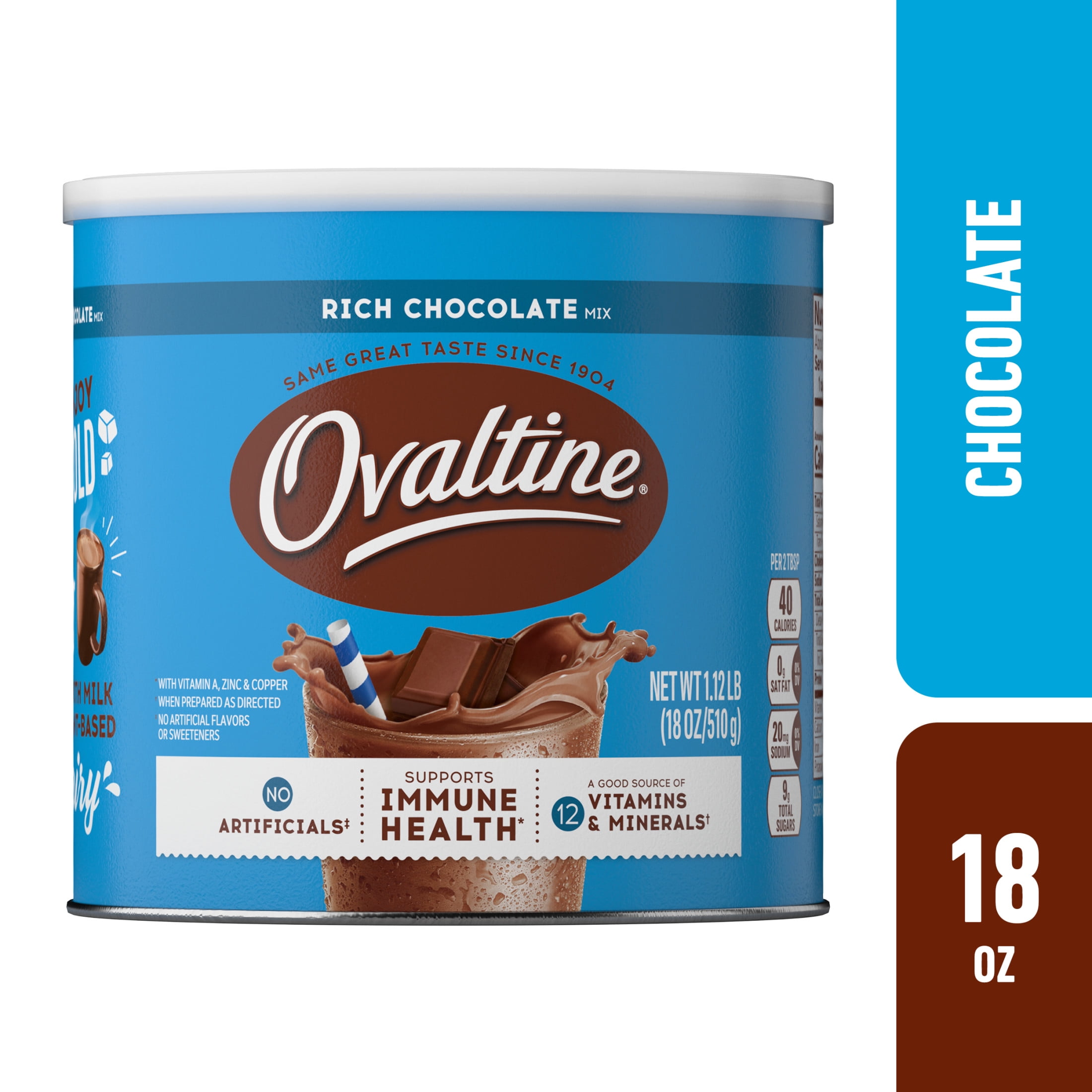 (4 pack) Ovaltine Rich Chocolate Powdered Stir In Drink Mix for Hot and Cold Milk, 18 oz, 46 Servings
