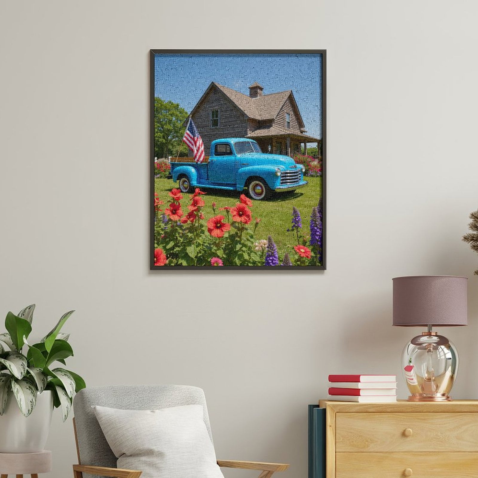 Paint By Numbers Kit for Adults Beginner - DIY Classic Blue Truck Flower Garden Canvas Painting Kits for Adults, Frameless Paint By Number for Adults for Home Wall Decor 16x20 Inch