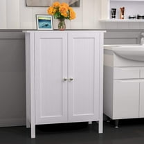 SLSRFD Bathroom Storage Cabinet, Freestanding Wooden Floor Cabinet with Double Doors and 3 Shelves, White Organizer for Bathroom, Laundry, or Entryway