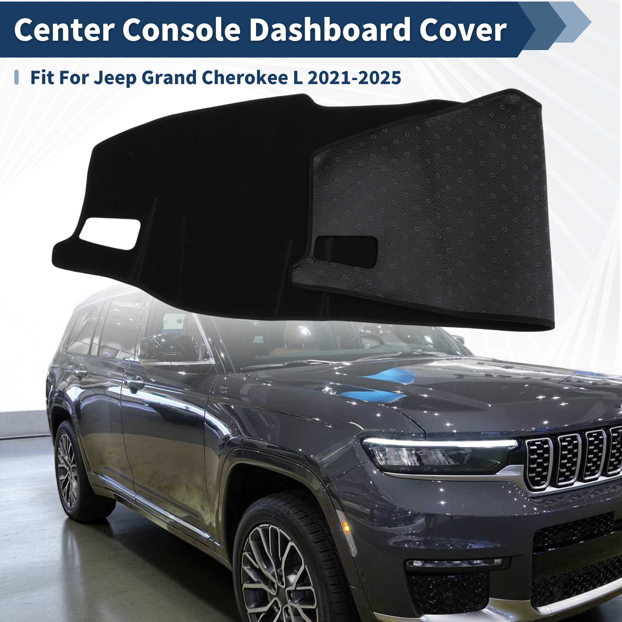Dash Cover for Jeep Grand Cherokee L 2021-2025 Accessories Dashboard Cover Mat Polyester Center Console Dashboard Sunshield Pad Carpet Non-Slip Dashboard Protector Anti-Glare