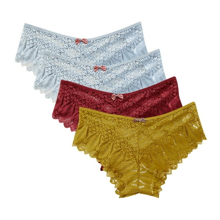 Womens Tummy Underwear 4 Pack Seamless Underwear for Women Lace Thong Cheeky Panties Breathable Briefs Stretch High Cut Plus Size Ladies Bikini Thongs Yellow 5XL