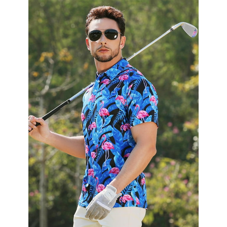 APTRO Men's Flamingo Print Hawaiian Golf Polo Shirt photo 2
