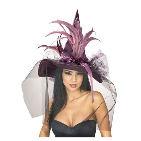 Purple Feather Witch Hat Adult Halloween Costume Accessory