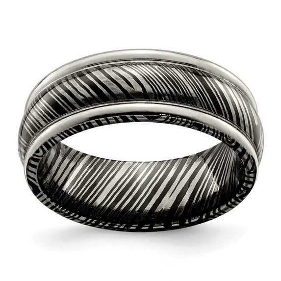 Grey Titanium Ring Band Wedding Ridged Standard Domed